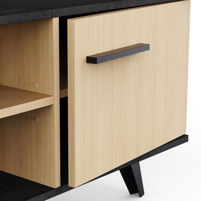 Banc TV - KENT - Chene de fil / Sidewalk - 2 portes ouvrantes - 2 niches - 151,4 x 39,3 x 46,2 cm - DEMEYERE