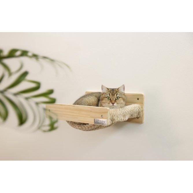 KERBL - Hamac mural pour chats - TIMBER - 38 x 33,5 x 16 cm - Bois massif - Tissu peluche