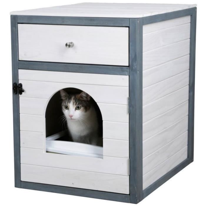 KERBL - Maison de toilette pour chat - 58 x 45 x 60 cm- IDA - Blanc/bleu -
