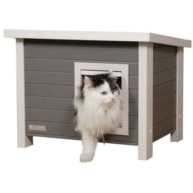 Maison extérieure pour chat en composite, matériau durable - KERBL - ECO Eli - Gris / Blanc - 57 x 45 x 43 cm