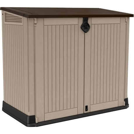 Coffre de rangement extérieur KETER en résine 880 litres Beige et marron- Malle de jardin sans vérins