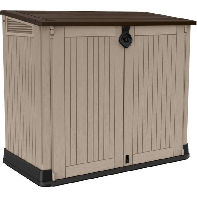 Coffre de rangement extérieur KETER en résine 880 litres Beige et marron- Malle de jardin sans vérins