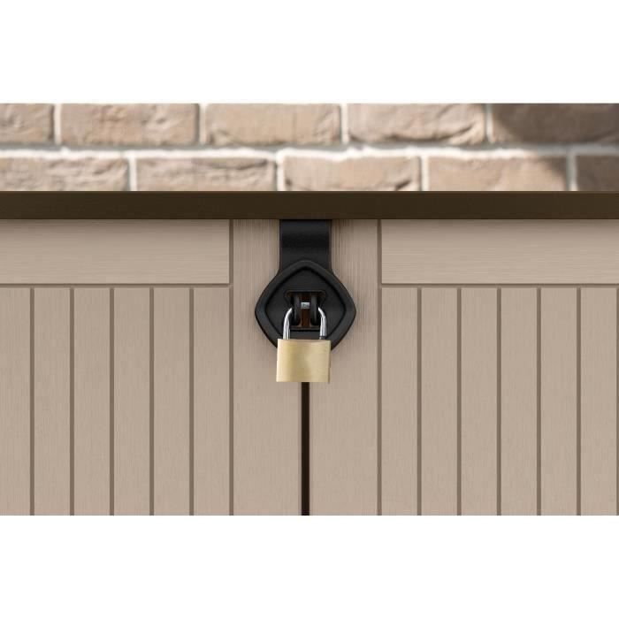 Coffre de rangement extérieur KETER en résine 880 litres Beige et marron- Malle de jardin sans vérins