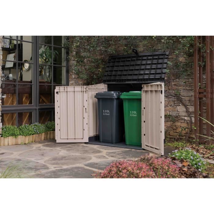 Coffre de rangement extérieur KETER en résine 880 litres Beige et marron- Malle de jardin sans vérins