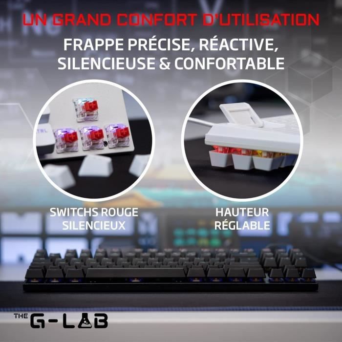 Clavier Gamer - The G-Lab - KEYZ MERCURY TKL - MÈcanique (Switch Rouge) - Rainbow - Filaire - Azerty - Noir