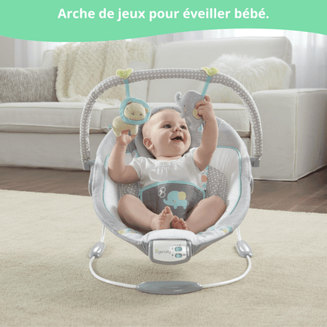 INGENUITY Transat pour bébé-Morrison- Arche avec jouets d'éveil amovible, 8 Mélodies, Vibrations apaisantes, cadeau bébé