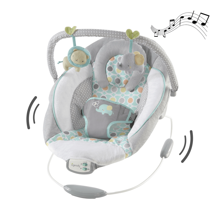 INGENUITY Transat pour bébé-Morrison- Arche avec jouets d'éveil amovible, 8 Mélodies, Vibrations apaisantes, cadeau bébé