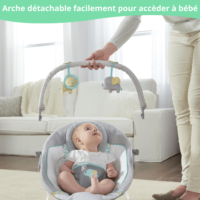 INGENUITY Transat pour bébé-Morrison- Arche avec jouets d'éveil amovible, 8 Mélodies, Vibrations apaisantes, cadeau bébé