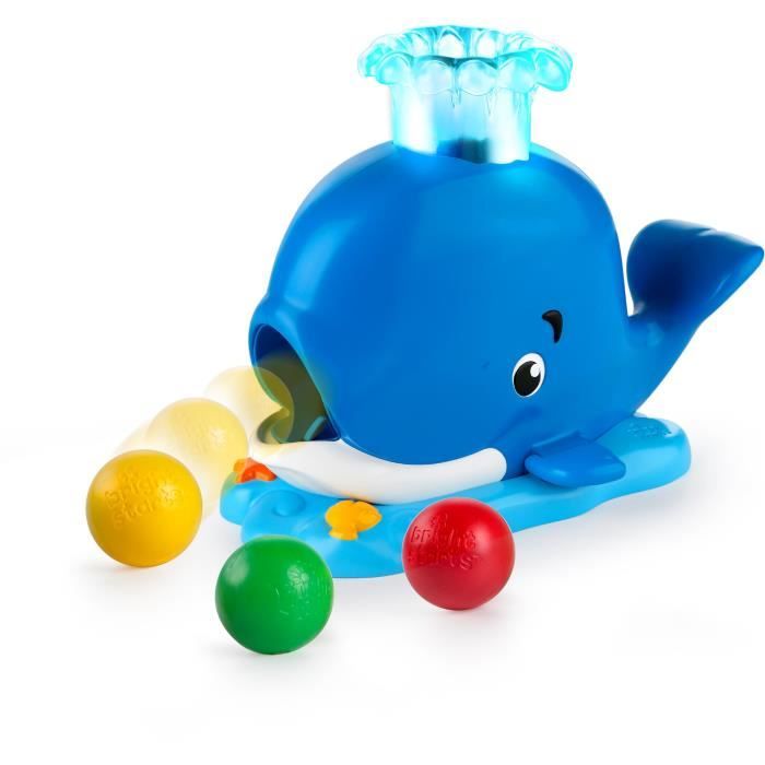 BRIGHT STARTS - Lanceur de balles musical, Cadeau Noel bébé -Silly Spout Whale, 3 balles inclus, Développement motricité 6M+