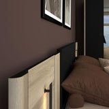 Lit double adulte avec 2 chevets - KIERAN - 160 x 200 cm - Décor Chene / Noir - PARISOT