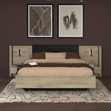 Lit double adulte avec 2 chevets - KIERAN - 160 x 200 cm - Décor Chene / Noir - PARISOT