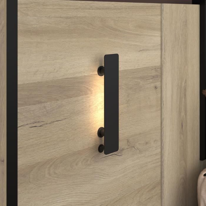 Lit double adulte avec 2 chevets - KIERAN - 160 x 200 cm - Décor Chene / Noir - PARISOT