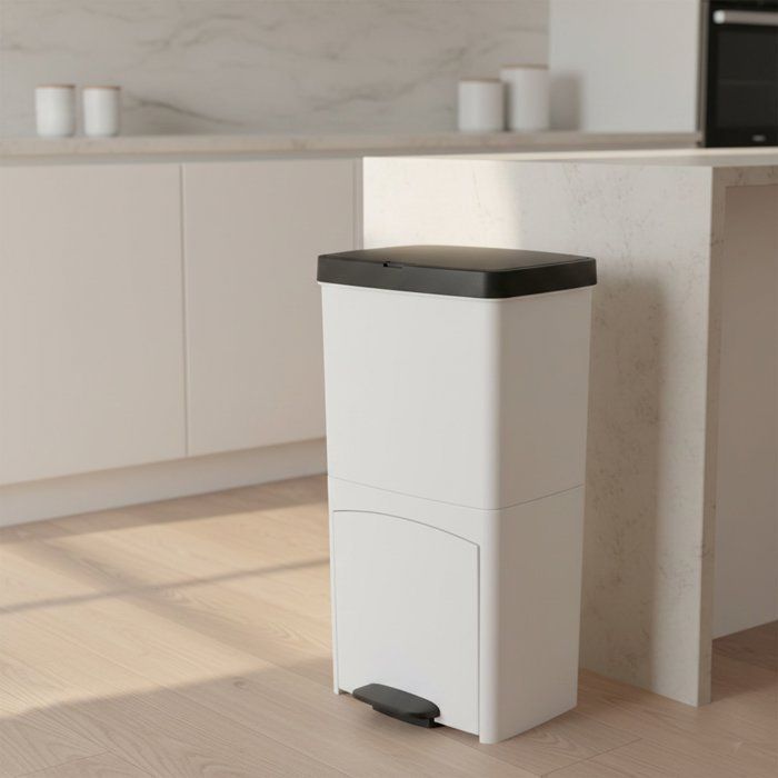 Poubelle de cuisine tri sélectif 70L - PICEA - Double compartiment vertical - Blanc - KITCHEN MOVE