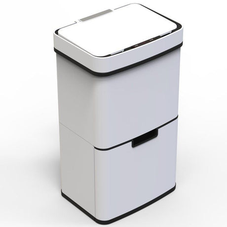 Poubelle de cuisine automatique 75L NARVIK – Double compartiment tri sélectif + Poubelle de table 3L – Blanc – KITCHEN MOVE