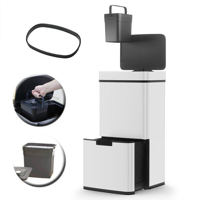 Poubelle de cuisine automatique 75L NARVIK  Double compartiment tri sélectif + Poubelle de table 3L  Blanc  KITCHEN MOVE