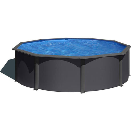 GRE - Kit Piscine hors sol acier ronde grise anthracite - Ř370 x H122 (Livrée avec filtre a sable + échelle)