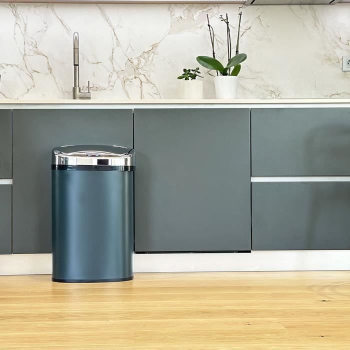 Poubelle de cuisine automatique - MAJESTIC - KITCHEN MOVE - 58 L - Inox gris mat avec cerclage