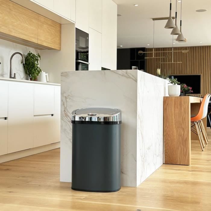 Poubelle de cuisine automatique - MAJESTIC - KITCHEN MOVE - 58 L - Inox gris mat avec cerclage