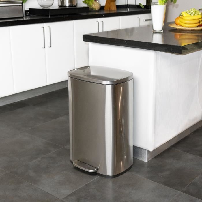Poubelle de Cuisine a Pédale - ADMIRAL - 50 L - Argent - Kitchen Move