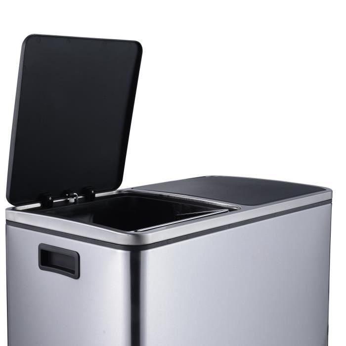 Poubelle de Cuisine a Pédale Tri Sélectif - MAJOR - 60 L (30 + 30) - Acier - Kitchen Move