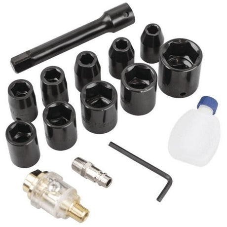 Coffret clé a choc pneumatique de 1/2 SCHEPPACH - 32 Nm - 7 000 tours/min (10 douilles, rallonge, lubrifiant et bouteille d'huile)