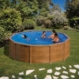 Piscine hors sol acier ronde imitation bois - GRE - Pacific - Diametre 4,80m - Filtre a sable et échelle inclus