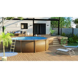 Piscine hors sol acier ronde imitation bois - GRE - Pacific - Diametre 4,80m - Filtre a sable et échelle inclus