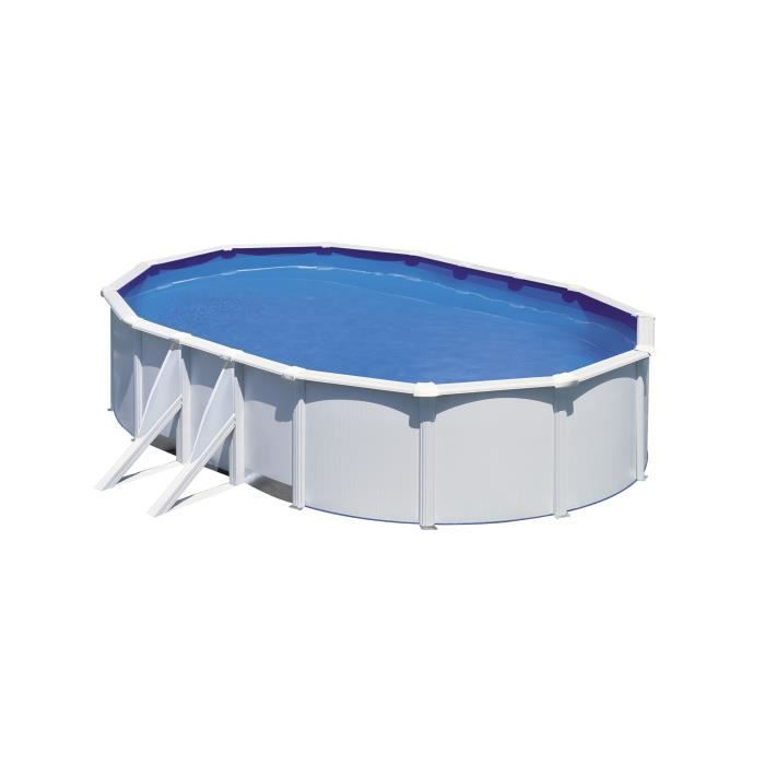 GRE - Kit Piscine hors sol acier ovale blanche 5,27m x 3,27m x H: 1,22m (Livrée avec filtre a sable et échelle)