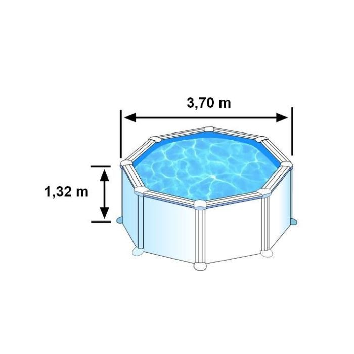 GRE - Kit Piscine hors sol acier ronde blanche Ø370 x 132 cm (Livrée avec filtre a sable et échelle)