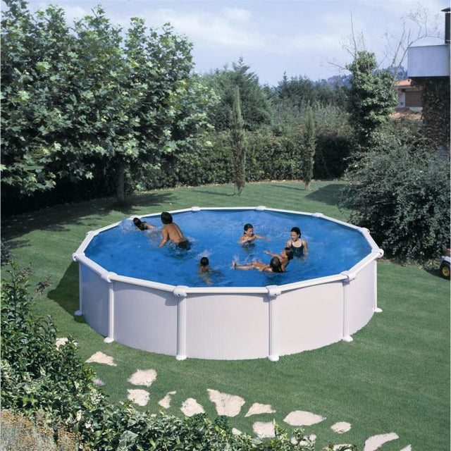 GRE - Kit Piscine hors sol acier ronde blanche Ř370 x 132 cm (Livrée avec filtre a sable et échelle)