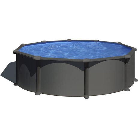 GRE - Kit Piscine hors sol acier ronde grise anthracite - Ř480 x H132 (Livrée avec filtre a sable + échelle)