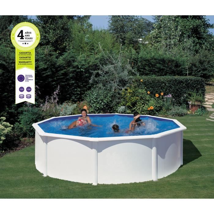 GRE - Kit Piscine hors sol acier ronde blanche Ř480 x 132 cm (Livrée avec filtre a sable et échelle)