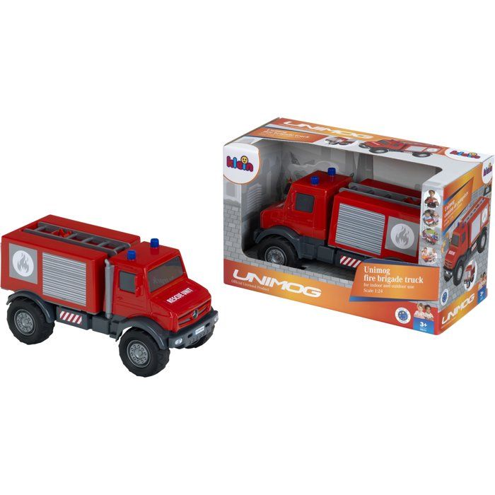 Camion de pompier tout-terrain - KLEIN - 3600 - Mercedes Unimog - Roues souples et hayon arrière ouvrable - Échelle 1:24 - Dès 3 ans
