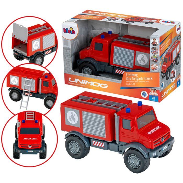 Camion de pompier tout-terrain - KLEIN - 3600 - Mercedes Unimog - Roues souples et hayon arrière ouvrable - Échelle 1:24 - Dès 3 ans