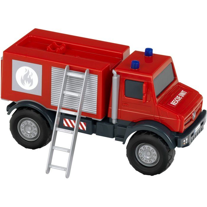 Camion de pompier tout-terrain - KLEIN - 3600 - Mercedes Unimog - Roues souples et hayon arrière ouvrable - Échelle 1:24 - Dès 3 ans