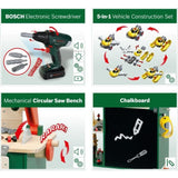 Grand établi Bosch - KLEIN - 8734 - Bois FSC - Avec visseuse électronique, caisse a outils, set de construction, etc. - Des 3 ans