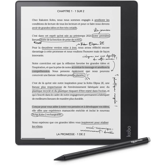 Liseuse Kobo Elipsa 2E – Écran tactile 10,3 – Stylet inclus – WiFi – eBook Reader