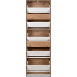 Meuble a chaussures - Décor Chene et facades Miroir - L 58 x H177 x P17 cm - 15 paires - 5 abattants - Facades miroir