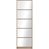 Meuble a chaussures - Décor Chene et facades Miroir - L 58 x H177 x P17 cm - 15 paires - 5 abattants - Facades miroir