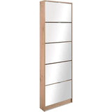 Meuble a chaussures - Décor Chene et facades Miroir - L 58 x H177 x P17 cm - 15 paires - 5 abattants - Facades miroir