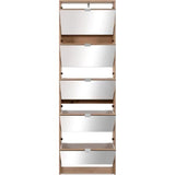 Meuble a chaussures - Décor Chene et facades Miroir - L 58 x H177 x P17 cm - 15 paires - 5 abattants - Facades miroir