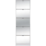 Meuble a chaussures - Blanc et Facades miroir- L58 x H177 x P17 cm - 15 paires - 5 abattants  - KOBLENZ