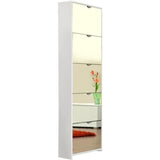 Meuble a chaussures - Blanc et Facades miroir- L58 x H177 x P17 cm - 15 paires - 5 abattants  - KOBLENZ