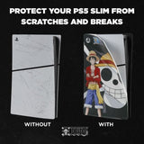 Façade de protection - KONIX - One Piece - PS5 Slim - Silicone - Antichoc - Anti-rayures - Motif Luffy - Noir