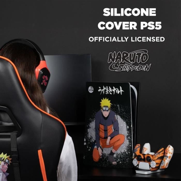 Façade de protection - KONIX - Naruto Shippuden - PS5 - Silicone - Antichoc - Anti-rayures - Motif Naruto - Noir