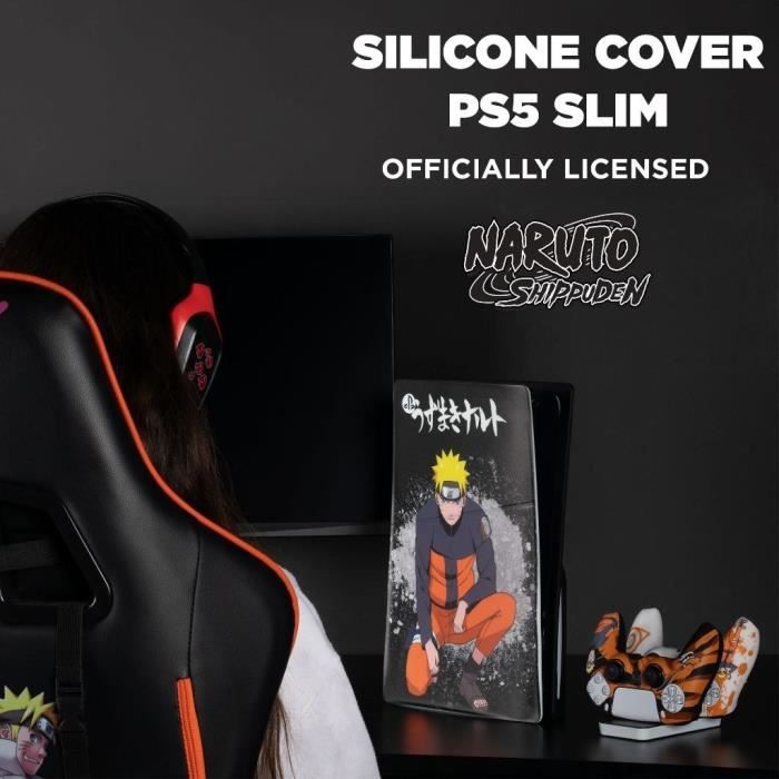 Façade de protection - KONIX - Naruto Shippuden - PS5 Slim - Silicone - Antichoc - Anti-rayures - Motif Naruto - Noir