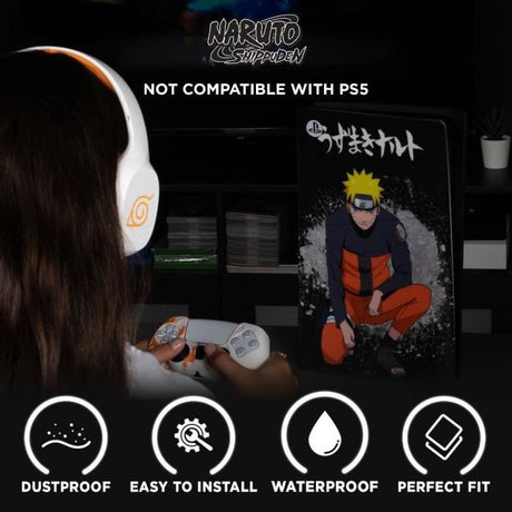 Façade de protection - KONIX - Naruto Shippuden - PS5 Slim - Silicone - Antichoc - Anti-rayures - Motif Naruto - Noir