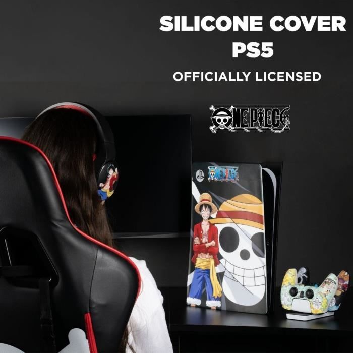 Façade de protection - KONIX - One Piece - PS5 - Silicone - Antichoc - Anti-rayures - Motif Luffy - Noir