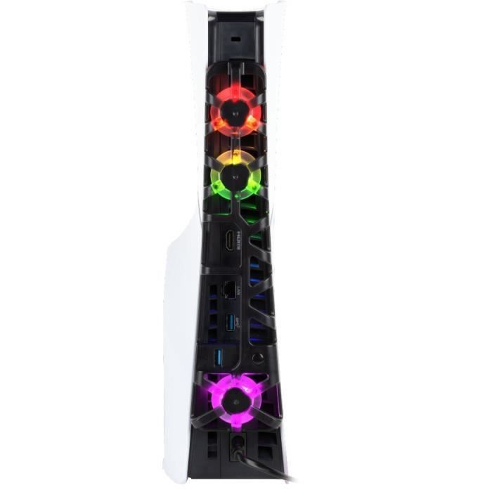 Ventilateur de refroidissement - KONIX - PS5 Slim - 21 x 68 x 40 cm - 3 vitesses - Éclairage LED RVB - Port USB 3.0 - Noir