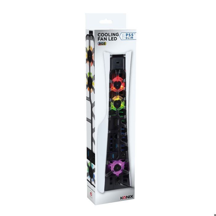 Ventilateur de refroidissement - KONIX - PS5 Slim - 21 x 68 x 40 cm - 3 vitesses - Éclairage LED RVB - Port USB 3.0 - Noir